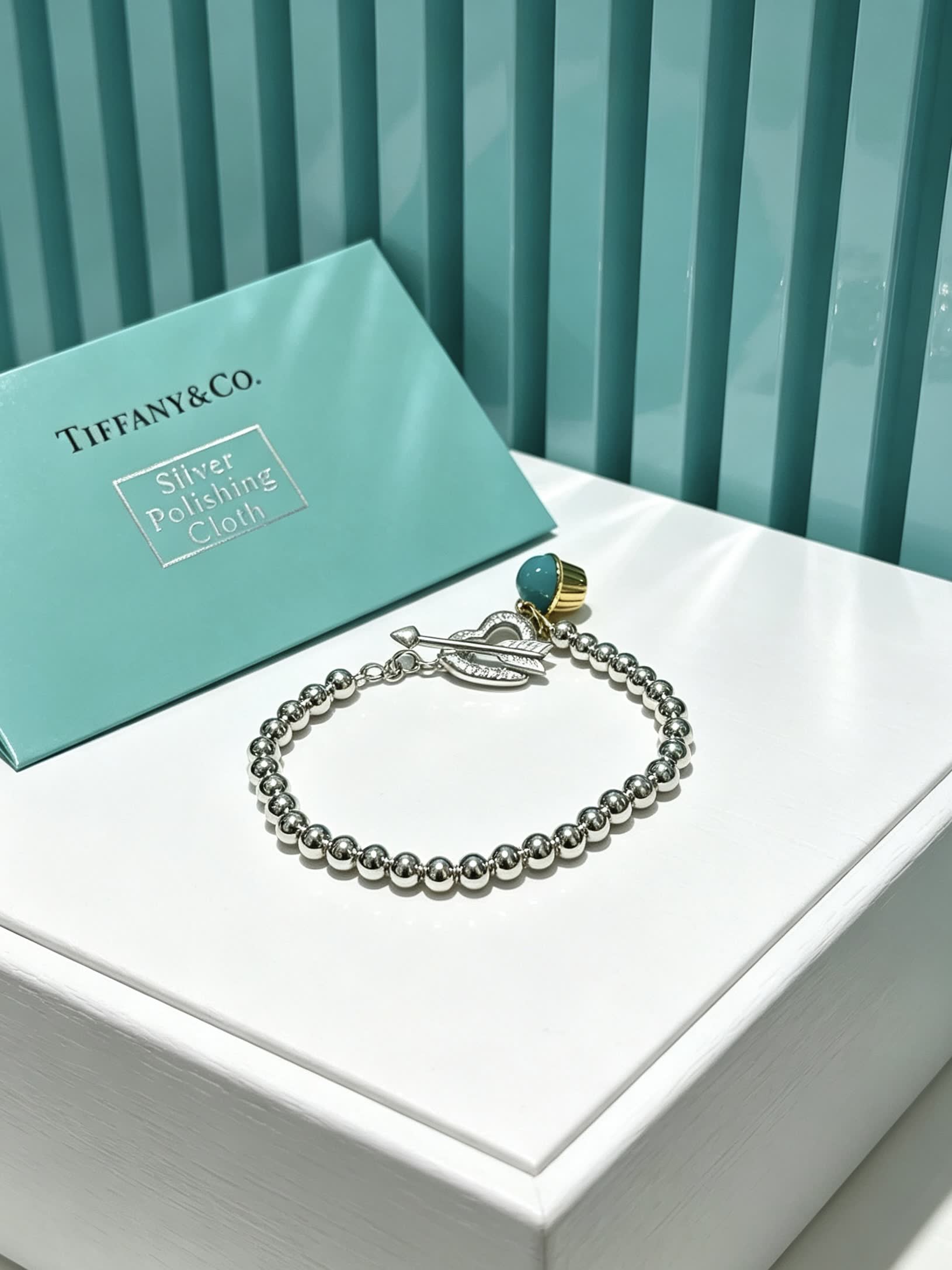 Tiffany & Co. Sterling Silver Beaded Bracelet with Cupcake Charm